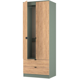 Crowndale Bora 2 Door 2 Drawer Gold Oak and Reed Green Tall Double Wardrobe - Size: 2 Door, 2 Drawer - Wilko - thumbnail 6