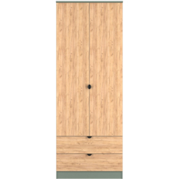 Crowndale Bora 2 Door 2 Drawer Gold Oak and Reed Green Tall Double Wardrobe - Size: 2 Door, 2 Drawer - Wilko - thumbnail 3