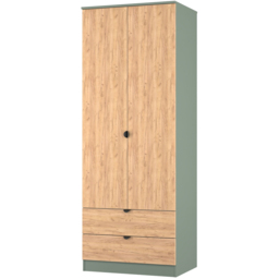 Crowndale Bora 2 Door 2 Drawer Gold Oak and Reed Green Tall Double Wardrobe - Size: 2 Door, 2 Drawer - Wilko - thumbnail 5