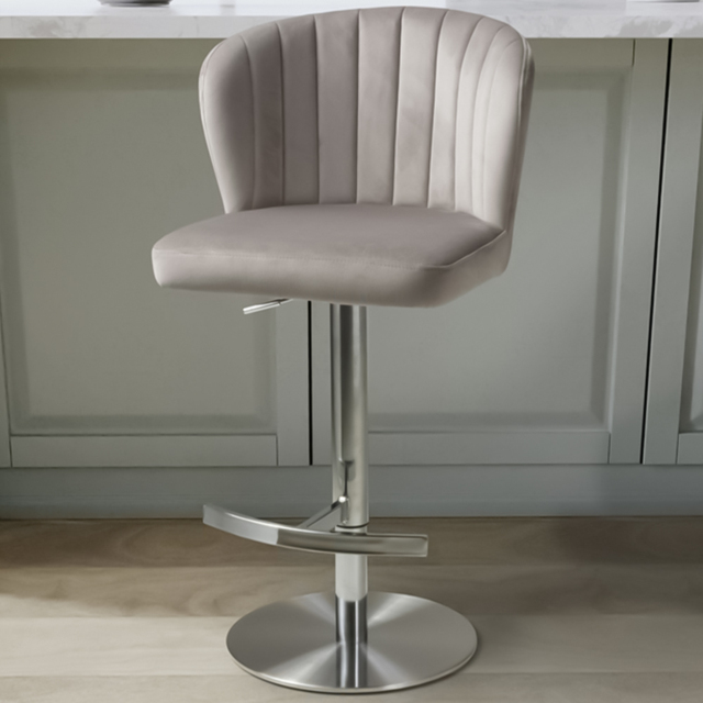Shankar Sigma Mink Brushed Velvet Bar Stool - Size: Single - Cream - Wilko - image 1