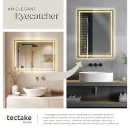 tectake Clara Multicolour Anti-Fog Frameless Rectangular LED Bathroom Wall Mirror 70 x 50cm - Size: 70 x 50 x 2.5cm - Anthracite - Wilko - thumbnail 6