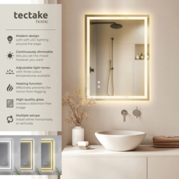 tectake Clara Multicolour Anti-Fog Frameless Rectangular LED Bathroom Wall Mirror 70 x 50cm - Size: 70 x 50 x 2.5cm - Anthracite - Wilko - thumbnail 7