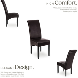 tectake Set of 4 Brown Faux Leather High Backrest Dining Chair - Wilko - thumbnail 4