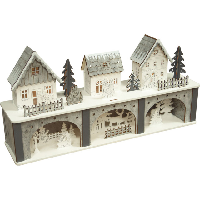 St Helens Grey Light Up Wooden Festive Scene Design - Size: 11 x 44 x 22cm - Multi - Wilko - image 1