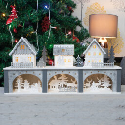 St Helens Grey Light Up Wooden Festive Scene Design - Size: 11 x 44 x 22cm - Multi - Wilko - thumbnail 3
