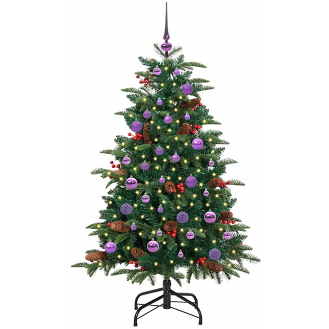 vidaXL Pre-Lit Warm White LED and Lilac Baubles Green Artificial Christmas Tree with Stand 4.9ft - Wilko - image 1