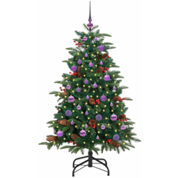 vidaXL Pre-Lit Warm White LED and Lilac Baubles Green Artificial Christmas Tree with Stand 4.9ft - Wilko - thumbnail 1