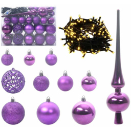 vidaXL Pre-Lit Warm White LED and Lilac Baubles Green Artificial Christmas Tree with Stand 4.9ft - Wilko - thumbnail 5
