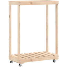vidaXL Solid Pine Wood Log Holder with Wheels 76.5 x 40 x 108cm - Size: 108 x 76.5 x 40cm - Brown - Wilko