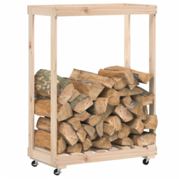 vidaXL Solid Pine Wood Log Holder with Wheels 76.5 x 40 x 108cm - Size: 108 x 76.5 x 40cm - Brown - Wilko - thumbnail 3