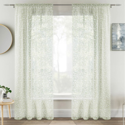 Tyrone Textiles Willow Green Leaf Print Linen Look Rod Pocket Voile Panel Curtains 140 x 229cm - Size: W 140 x D 229cm - Wilko