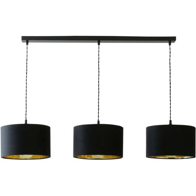 ValueLights Reni Black Velvet and Gold Shade 3 Drop Bar Black Diner LED Ceiling Light - Size: 123.5 x 98 x 25cm - Wilko - image 1