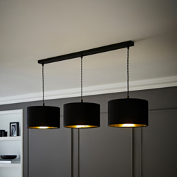 ValueLights Reni Black Velvet and Gold Shade 3 Drop Bar Black Diner LED Ceiling Light - Size: 123.5 x 98 x 25cm - Wilko - thumbnail 3