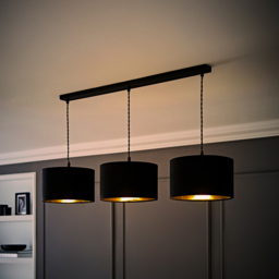 ValueLights Reni Black Velvet and Gold Shade 3 Drop Bar Black Diner LED Ceiling Light - Size: 123.5 x 98 x 25cm - Wilko - thumbnail 7