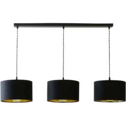 ValueLights Reni Black Velvet and Gold Shade 3 Drop Bar Black Diner LED Ceiling Light - Size: 123.5 x 98 x 25cm - Wilko - thumbnail 1