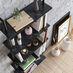 Decorotika Paulina 5 Shelf Black Marble Bookshelf - Size: 174 x 60 x 22cm - Wilko - thumbnail 6