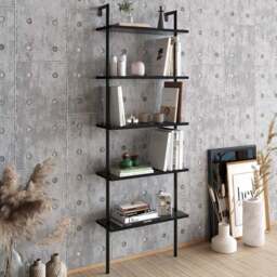 Decorotika Paulina 5 Shelf Black Marble Bookshelf - Size: 174 x 60 x 22cm - Wilko