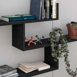 Decortie Tibet 3 Shelf Black Wood Zigzag Wall Mounted Bookcase - Grey - Wilko - thumbnail 5