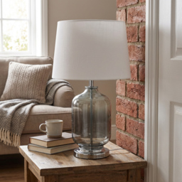 Cecilio Grey Smoked Glass Table Lamp - Size: 28 x 45 x 45cm - Wilko - thumbnail 6