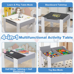 Costway Kids Grey and White Table and Chair Set with Hidden Storage - Size: 73 x 43 x 16cm - Multi - Wilko - thumbnail 6