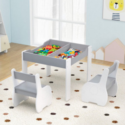 Costway Kids Grey and White Table and Chair Set with Hidden Storage - Size: 73 x 43 x 16cm - Multi - Wilko - thumbnail 4