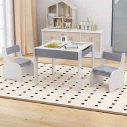 Costway Kids Grey and White Table and Chair Set with Hidden Storage - Size: 73 x 43 x 16cm - Multi - Wilko