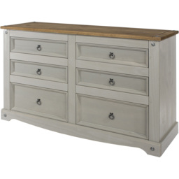 Corona 6 Drawer Grey Washed Wax Finish Wide Chest of Drawers - Wilko - thumbnail 4