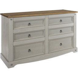 Corona 6 Drawer Grey Washed Wax Finish Wide Chest of Drawers - Wilko - thumbnail 5