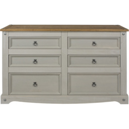 Corona 6 Drawer Grey Washed Wax Finish Wide Chest of Drawers - Wilko - thumbnail 3
