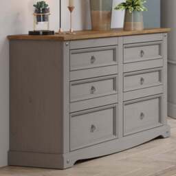 Corona 6 Drawer Grey Washed Wax Finish Wide Chest of Drawers - Wilko