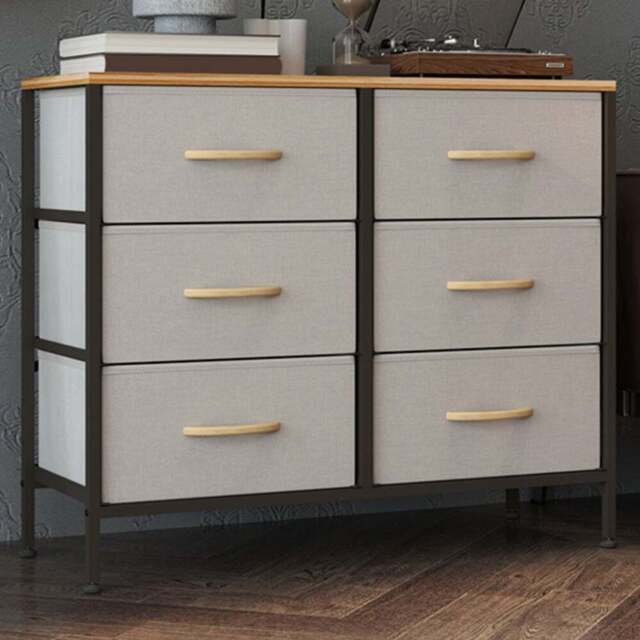 HOMCOM 6 Drawer Cream Fabric Chest of Drawers with Wooden Top - Wilko - image 1