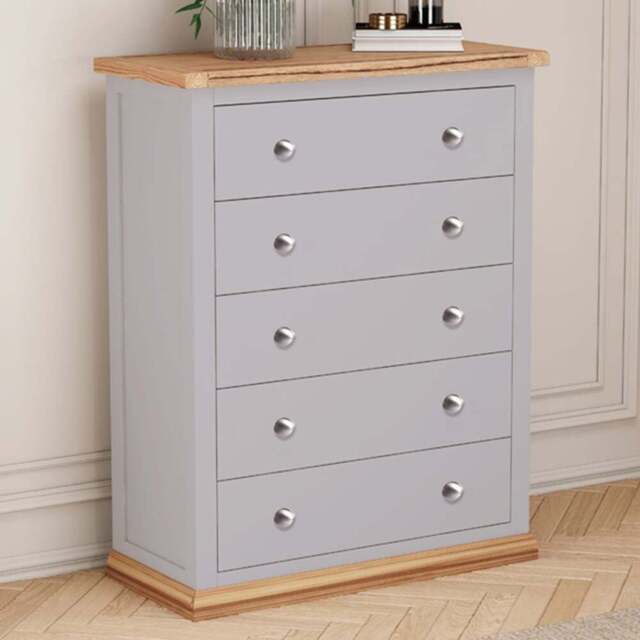 Cabinet Bits Biccari 5 Drawer Grey Chrome Knob Chest of Drawers - Wilko - image 1