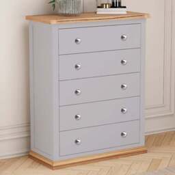 Cabinet Bits Biccari 5 Drawer Grey Chrome Knob Chest of Drawers - Wilko