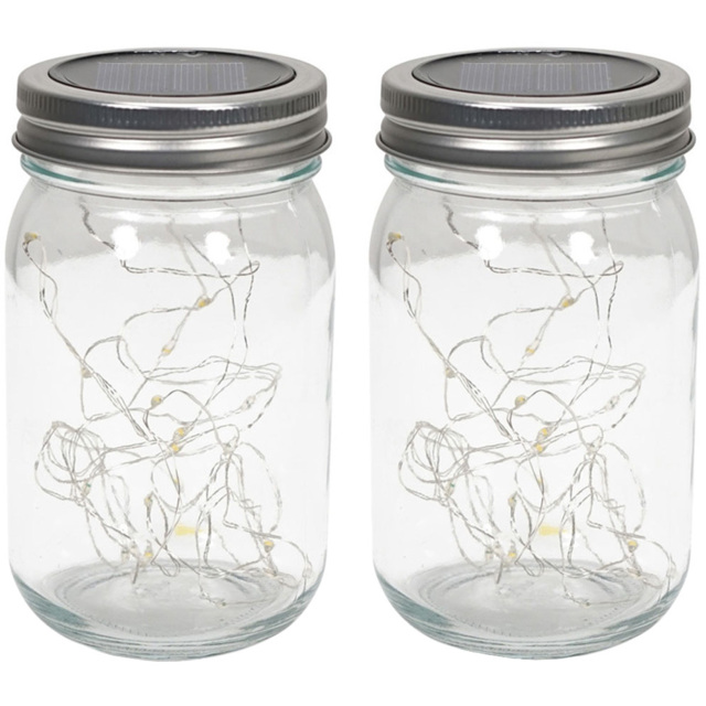 ValueLight Solar Jam Jars with Integrated LED Fairy Light Pack of 2 - Size: 21 x 7.5 x 7.5cm - Black - ValueLights - Wilko - image 1