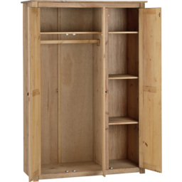Seconique Panama 3 Door Natural Wax Wardrobe - Brown - Wilko - thumbnail 5