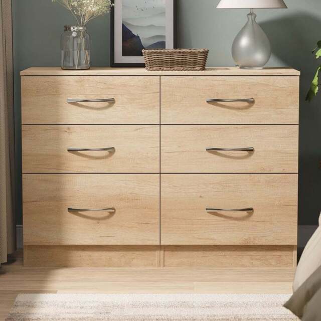 Crowndale Avon 6 Drawer Nebraska Oak Wide Chest of Drawers Ready Assembled - Wilko - image 1