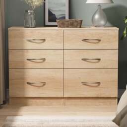Crowndale Avon 6 Drawer Nebraska Oak Wide Chest of Drawers Ready Assembled - Wilko - thumbnail 1