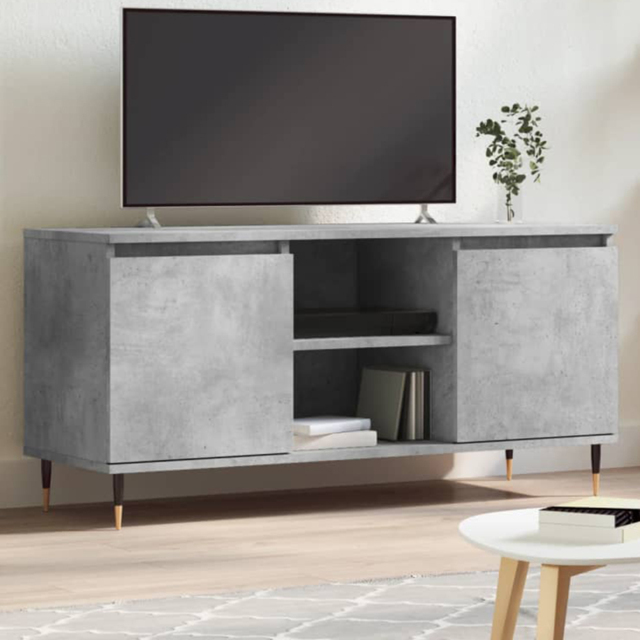 vidaXL 2 Door 2 Shelf Concrete Grey TV Cabinet - Size: 50 x 104 x 35cm - Wilko - image 1