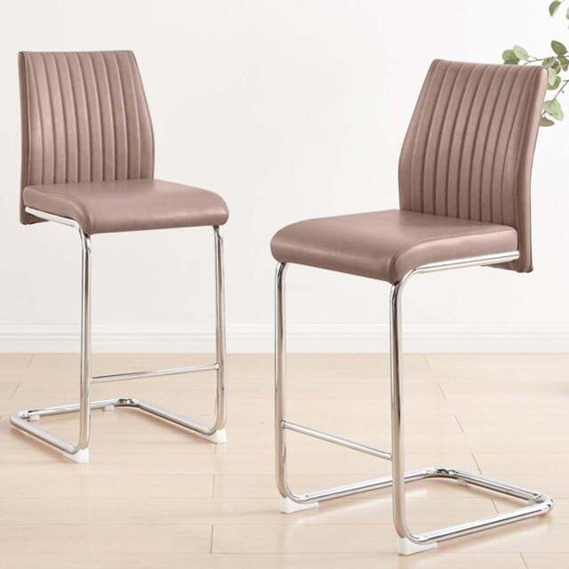 Furniturebox Fontana Cappuccino Beige Faux Leather and Silver Counter Stools Set of 2 - Brown - Wilko - image 1