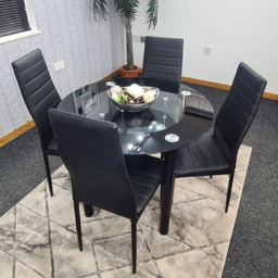Kosy Koala 4 Seater Glass and Faux Leather Round Dining Set Black - Portland - Wilko - thumbnail 4