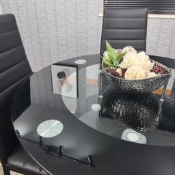 Kosy Koala 4 Seater Glass and Faux Leather Round Dining Set Black - Portland - Wilko - thumbnail 5