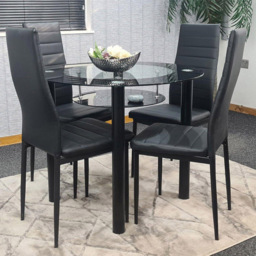 Kosy Koala 4 Seater Glass and Faux Leather Round Dining Set Black - Portland - Wilko