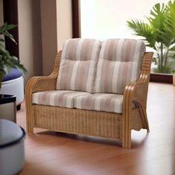Desser Furniture Opera 2 Seater Light Oak Natural Rattan Duke Beige Stripe Sofa - Brown - Wilko - thumbnail 5