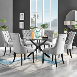 Furniturebox Arona Kensington 6 Seater Round Dining Set Grey and Black - Wilko - thumbnail 1