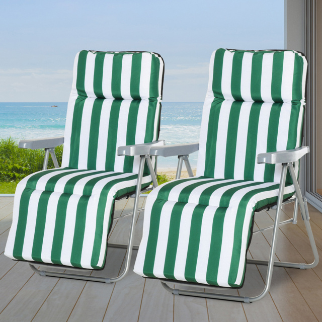 Outsunny Set of 2 Green and White Folding Recliner Chair - Size: 1 Seater - Wilko - image 1