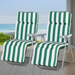 Outsunny Set of 2 Green and White Folding Recliner Chair - Size: 1 Seater - Wilko