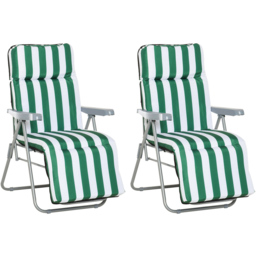 Outsunny Set of 2 Green and White Folding Recliner Chair - Size: 1 Seater - Wilko - thumbnail 3