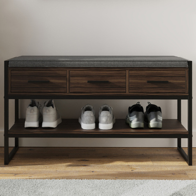 GFW Quinn 3 Drawer Single Shelf Industrial Shoe Storage Bench - Size: 55 x 100 x 30cm - Brown - Wilko - image 1