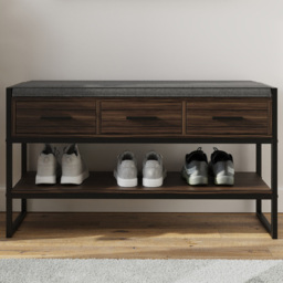 GFW Quinn 3 Drawer Single Shelf Industrial Shoe Storage Bench - Size: 55 x 100 x 30cm - Brown - Wilko