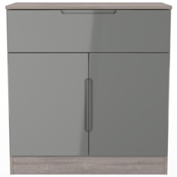 Crowndale Milan 2 Door Single Drawer Grey Gloss and Grey Oak Sideboard Ready Assembled - Size: 79 x 74 x 39cm - Grey Gloss & Grey Oak - Wilko - thumbnail 4